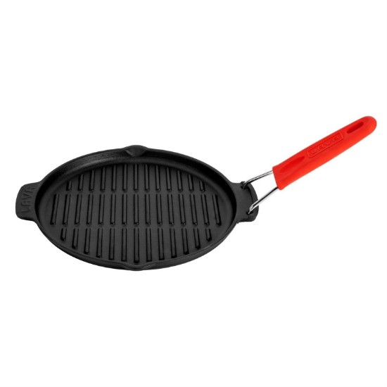 Tigaie grill rotunda, fonta, 23cm, maner Rosu - LAVA