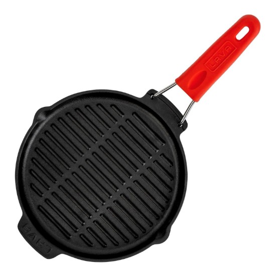 Tigaie grill rotunda, fonta, 23cm, maner Rosu - LAVA