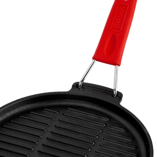 Tigaie grill rotunda, fonta, 23cm, maner Rosu - LAVA