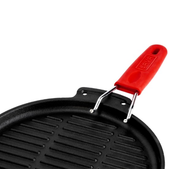 Tigaie grill rotunda, fonta, 23cm, maner Rosu - LAVA