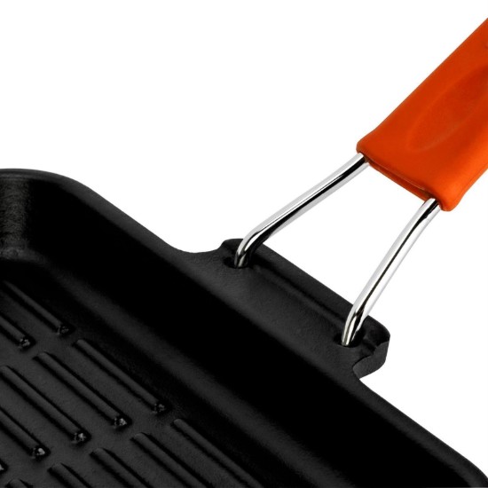 Tigaie grill patrata, fonta, 24x24 cm, maner Portocaliu - LAVA