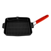 Tigaie grill patrata, fonta, 24 x 24 cm, maner Rosu - LAVA