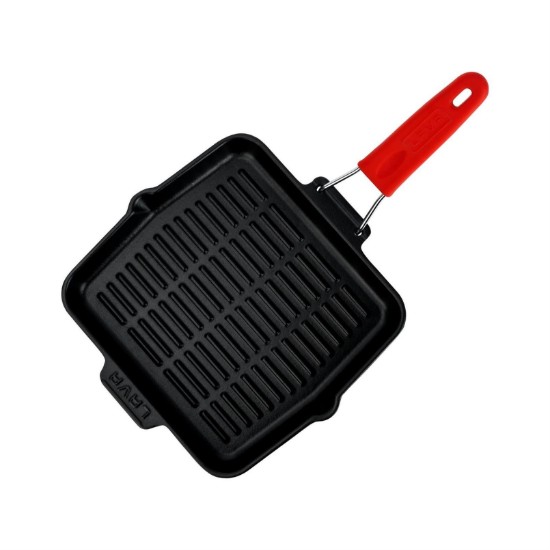 Tigaie grill patrata, fonta, 24 x 24 cm, maner Rosu - LAVA