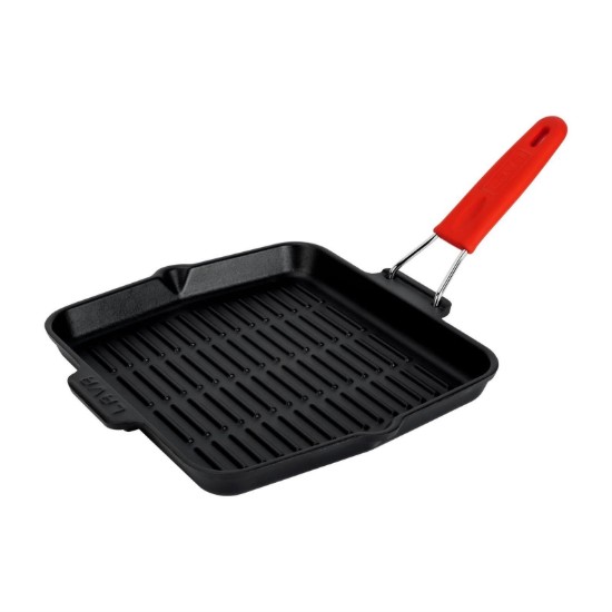 Tigaie grill patrata, fonta, 24 x 24 cm, maner Rosu - LAVA