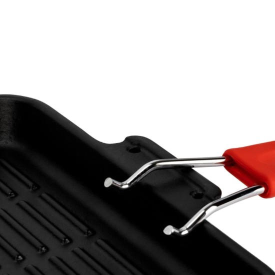 Tigaie grill patrata, fonta, 24 x 24 cm, maner Rosu - LAVA