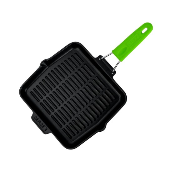 Tigaie grill patrata, fonta, 24x24 cm, maner Verde - LAVA