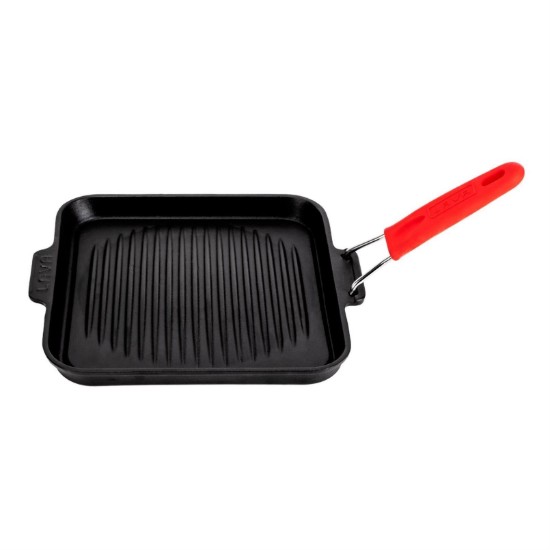 Tigaie grill patrata, fonta, 24x24 cm, maner Rosu - LAVA