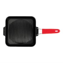 Tigaie grill patrata, fonta, 24 x 24 cm, maner Rosu - LAVA