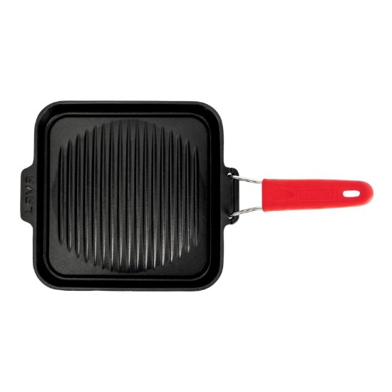 Tigaie grill patrata, fonta, 24 x 24 cm, maner Rosu - LAVA