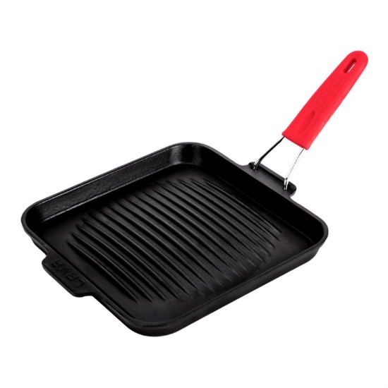 Tigaie grill patrata, fonta, 24 x 24 cm, maner Rosu - LAVA