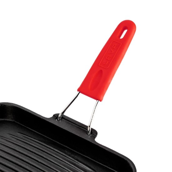 Tigaie grill patrata, fonta, 24 x 24 cm, maner Rosu - LAVA