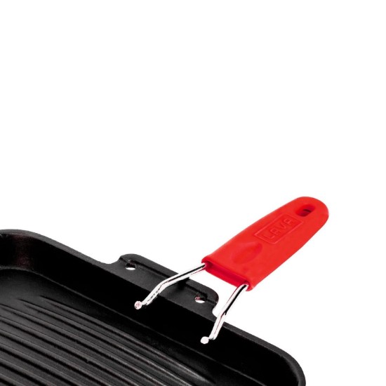 Tigaie grill patrata, fonta, 24 x 24 cm, maner Rosu - LAVA