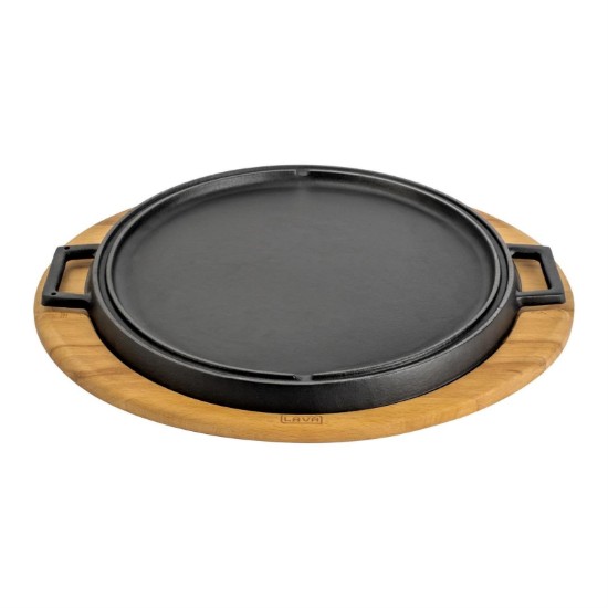 Grill rotund fonta, reversibil, 34 cm, cu suport din lemn - LAVA