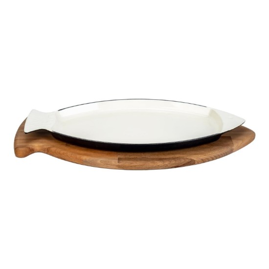Tava servire peste, 32 x 20 cm, cu suport din lemn, Albastru - LAVA