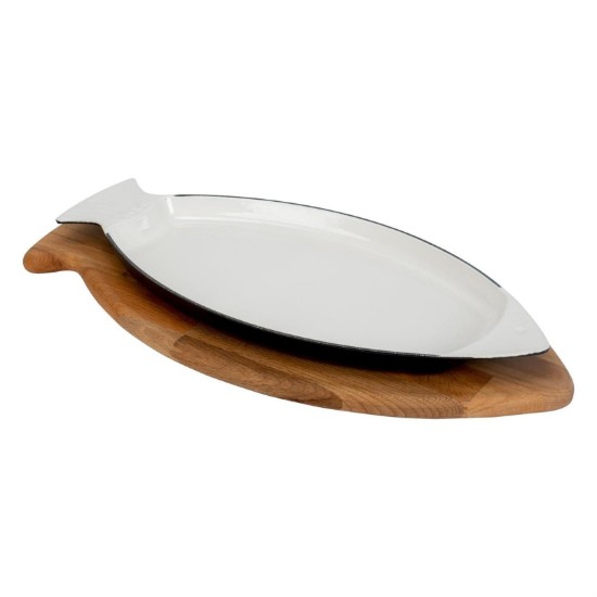 Tava servire peste, 32 x 20 cm, cu suport din lemn, Albastru - LAVA