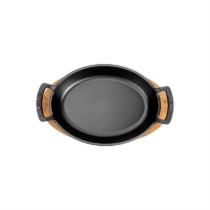 Tava ovala fonta, 19 x 14 cm, cu suport din lemn - LAVA