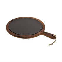 Platou servire fonta, 31 cm, cu suport din lemn - LAVA