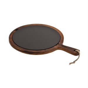 Platou servire fonta, 31 cm, cu suport din lemn - LAVA