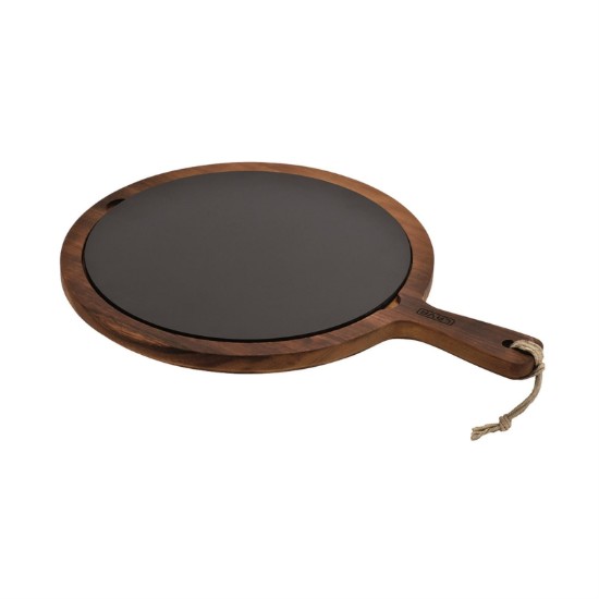 Platou servire fonta, 31 cm, cu suport din lemn - LAVA