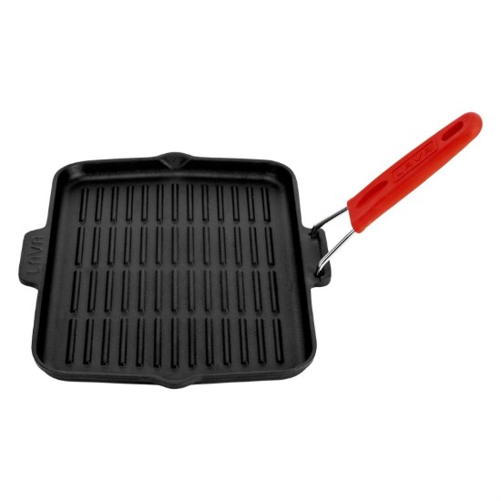 Tigaie grill, fonta, 30 x 21 cm, maner Rosu - LAVA