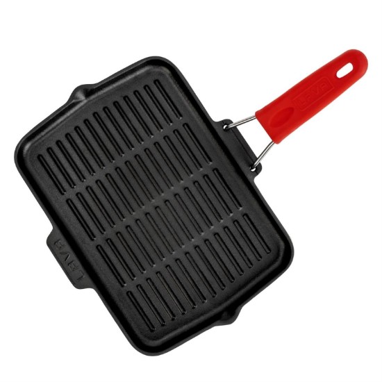 Tigaie grill, fonta, 30 x 21 cm, maner Rosu - LAVA