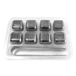 Set 8 cuburi pentru racirea bauturilor si cleste, inox - Zokura