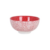 Bol japonez, din portelan, 15,5cm, "Hana", White/Red - La Mediterranea