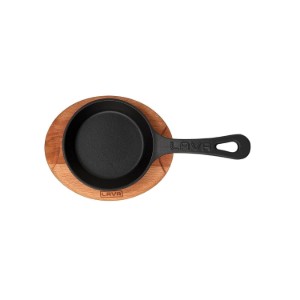 Tigaie fonta, 12 cm, cu suport lemn - LAVA