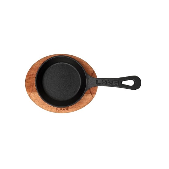 Tigaie fonta, 12 cm, cu suport lemn - LAVA