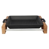 Tava grill, 26 x 26 cm, cu suport din lemn - LAVA