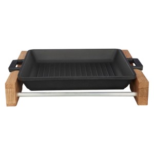 Tava grill, 26 x 26 cm, cu suport din lemn - LAVA