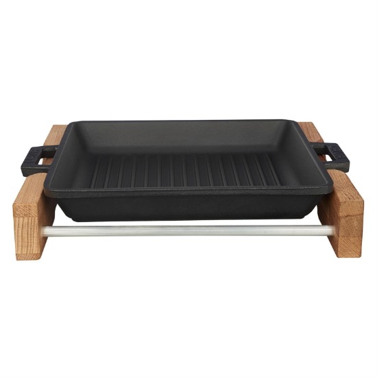 Tava grill, 26 x 26 cm, cu suport din lemn - LAVA