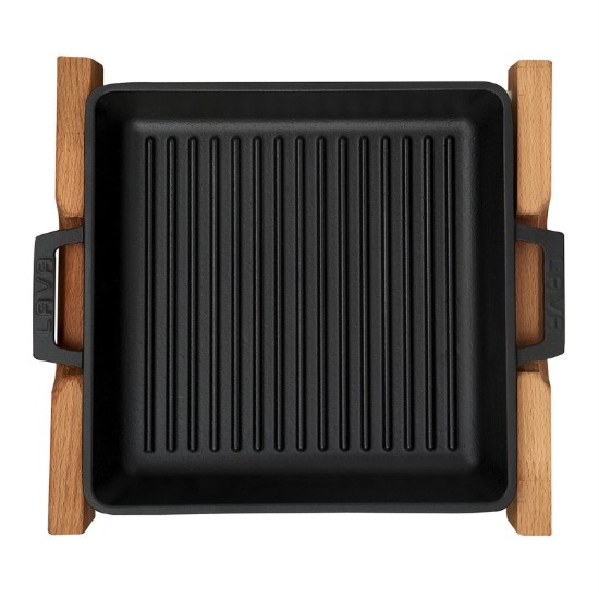 Tava grill, 26 x 26 cm, cu suport din lemn - LAVA
