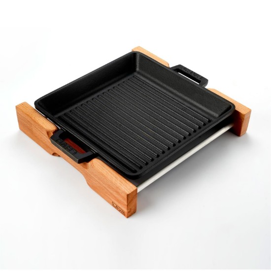 Tava grill, 26 x 26 cm, cu suport din lemn - LAVA