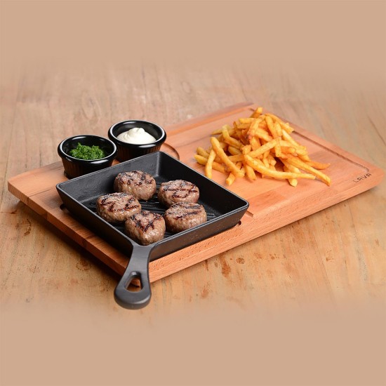 Tigaie grill, fonta, 16x16 cm, cu suport servire  - LAVA