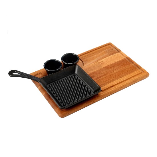 Tigaie grill, fonta, 16x16 cm, cu suport servire  - LAVA