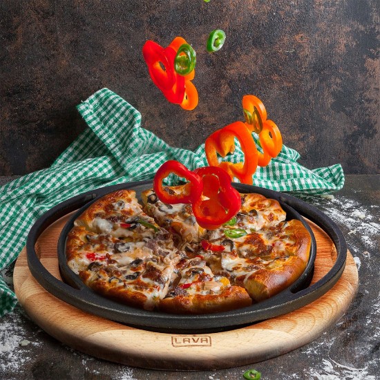 Tava pizza/clatite, cu suport din lemn, 20cm - LAVA