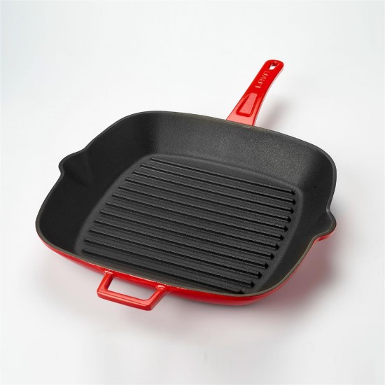 Tigaie grill patrata, fonta, 28x28 cm, Rosu  - LAVA