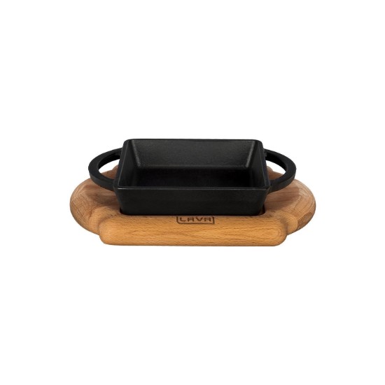 Tava fonta, 12 x 12 cm, cu suport din lemn - LAVA