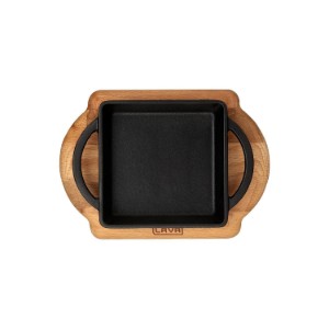 Tava fonta, 12 x 12 cm, cu suport din lemn - LAVA