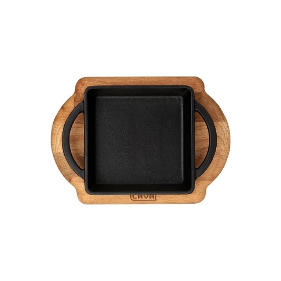 Tava fonta, 12 x 12 cm, cu suport din lemn - LAVA