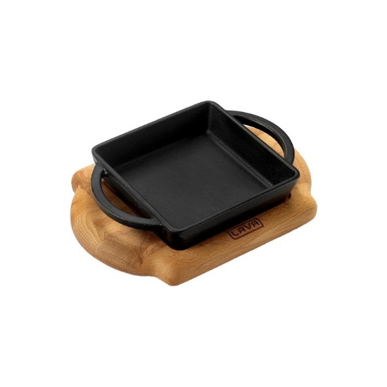 Tava fonta, 12 x 12 cm, cu suport din lemn - LAVA