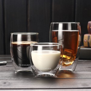 Set 2 cesti, cu perete dublu, sticla, 80ml - Zokura