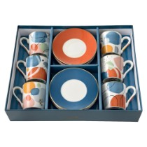 Set 6 cesti cu farfurioare, portelan, 100ml, "Shapes" - Nuova R2S