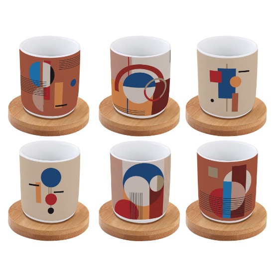 Set 6 cesti cu farfurioare, portelan, 70ml, "Bauhaus" - Nuova R2S