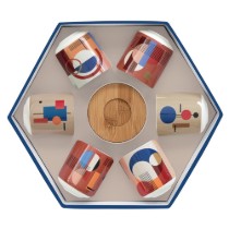 Set 6 cesti cu farfurioare, portelan, 70ml, "Bauhaus" - Nuova R2S