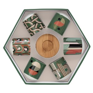 Set 6 cesti cu farfurioare, portelan, 70ml, "Geometrical" - Nuova R2S