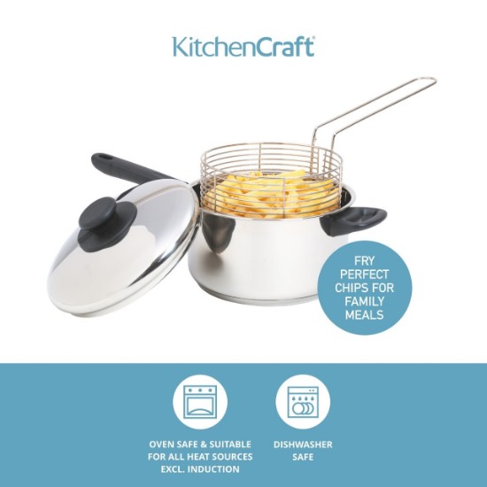 Cratita inox, cu cos friteuza si capac, 20cm/3L - Kitchen Craft
