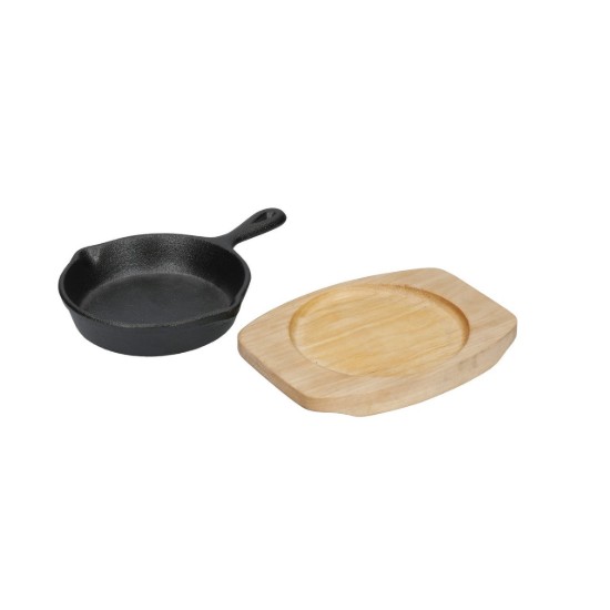 Mini-tigaie fonta, 11,5 cm, cu suport de lemn - Artesa
