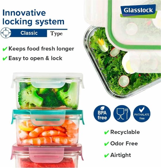 Set 3 caserole dreptunghiulare, sticla, 400ml, 1 L si 2 L - Glasslock